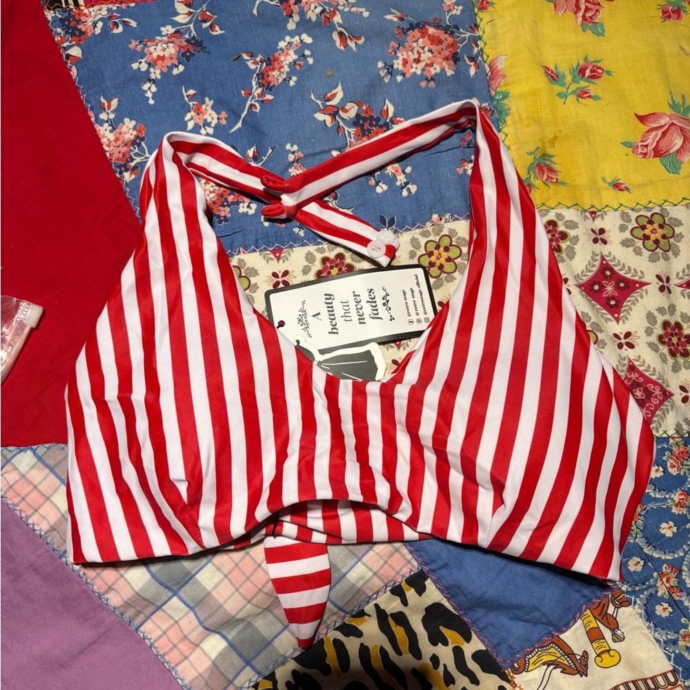 Red and White Striped Bikini